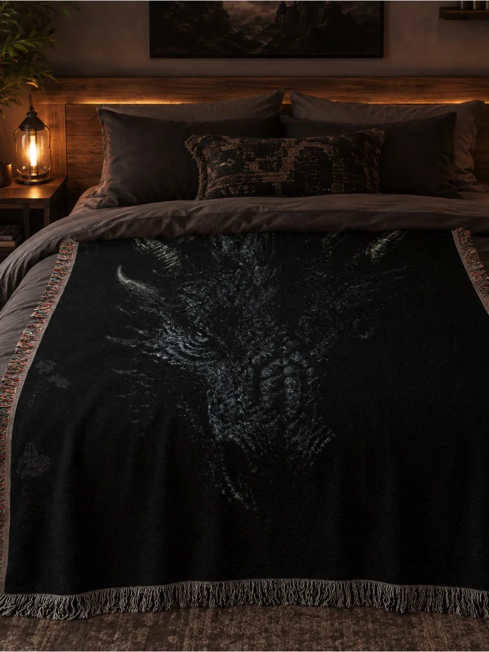 52 x 37 Black Dragon Woven Throw Blanket